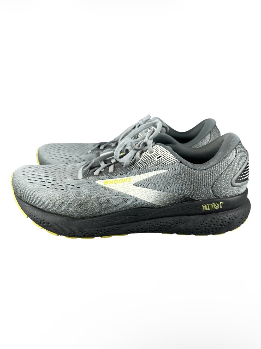 Brooks Ghost 16 Mens 11 Wide 2E Grey Primer Lime Running Shoes Cushion Sneakers